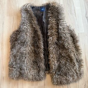 Gap Faux Fur Vest XL Brown Tan Open Front Cozy Fall Winter Layering